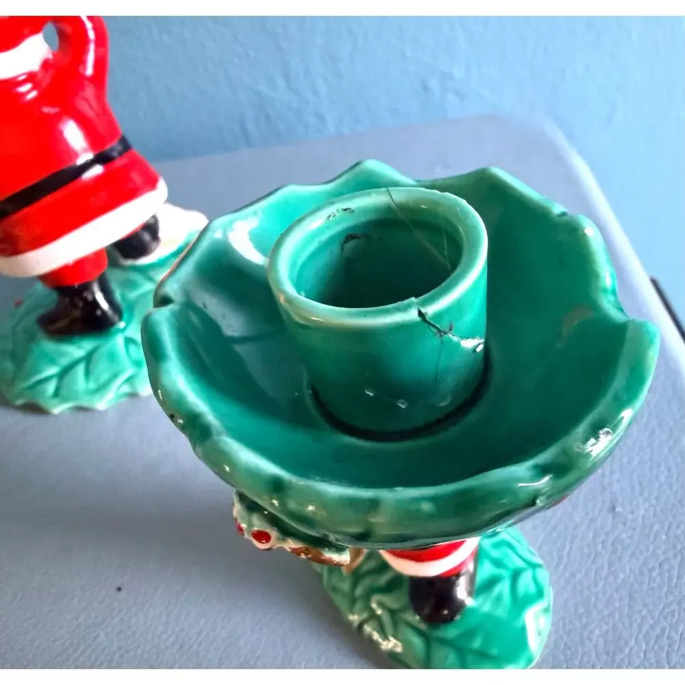 Vintage 1962 Napco Black Santa Claus Ceramic Console Set - Rare Mid Century
